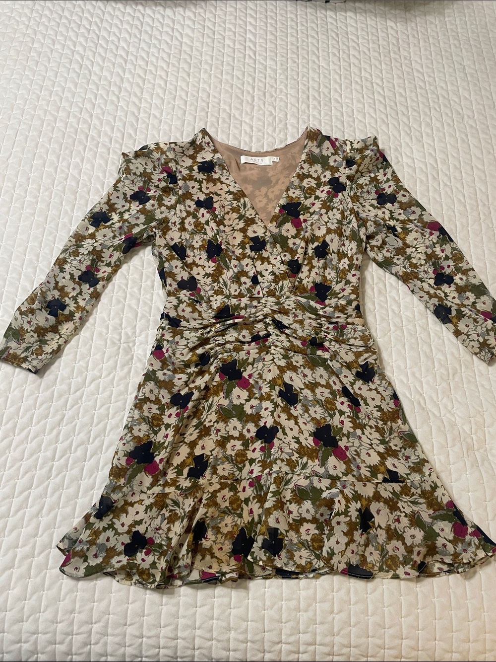 Astr Multi Floral V-Neck Twist-Waist Mini Dress